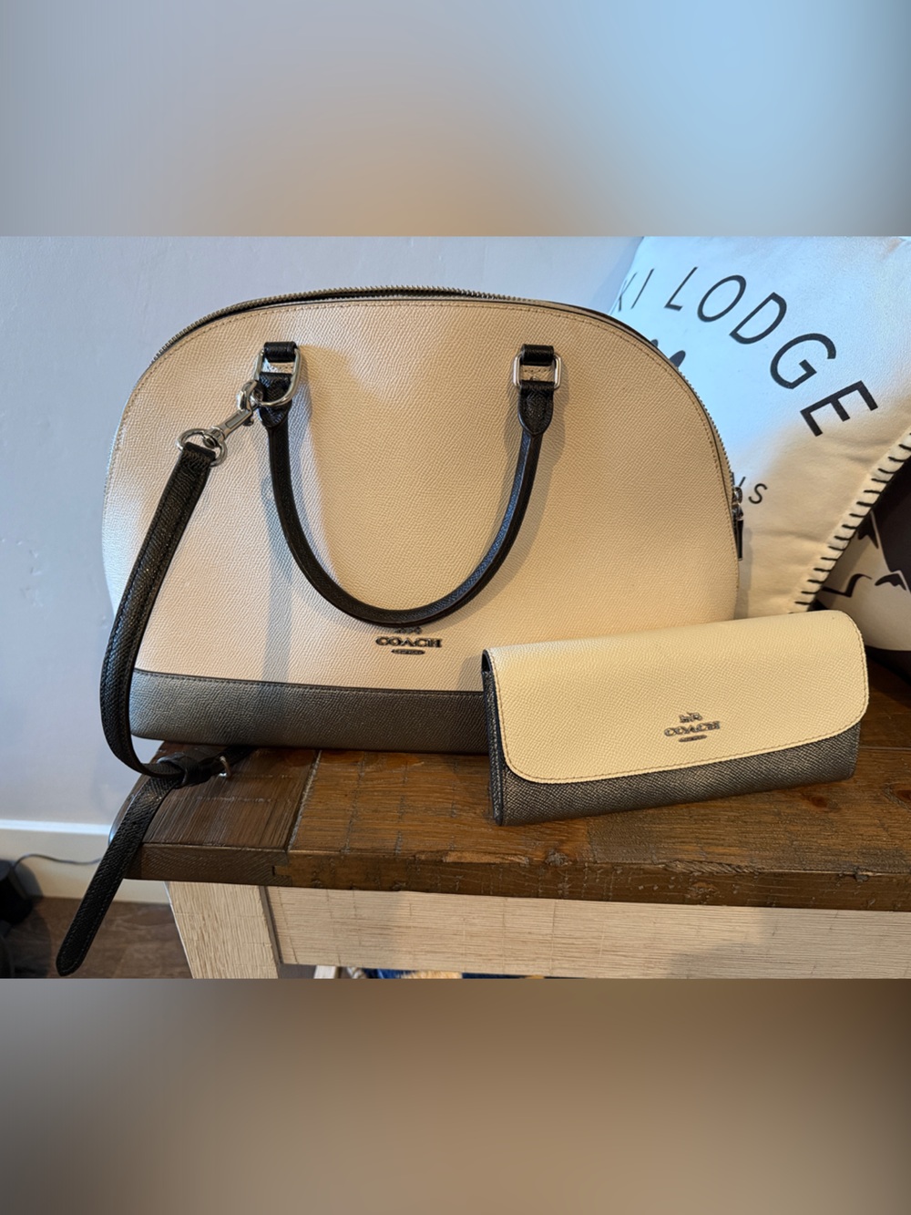 Coach Cream and Black Dome Satchel with Matching Wallet